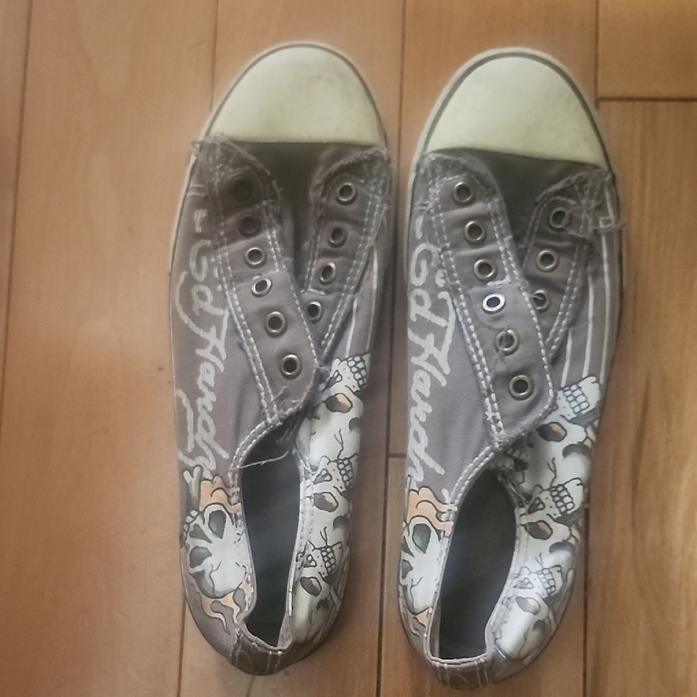Ed Hardy Gray Graphic Slip-Ons - Sz 9